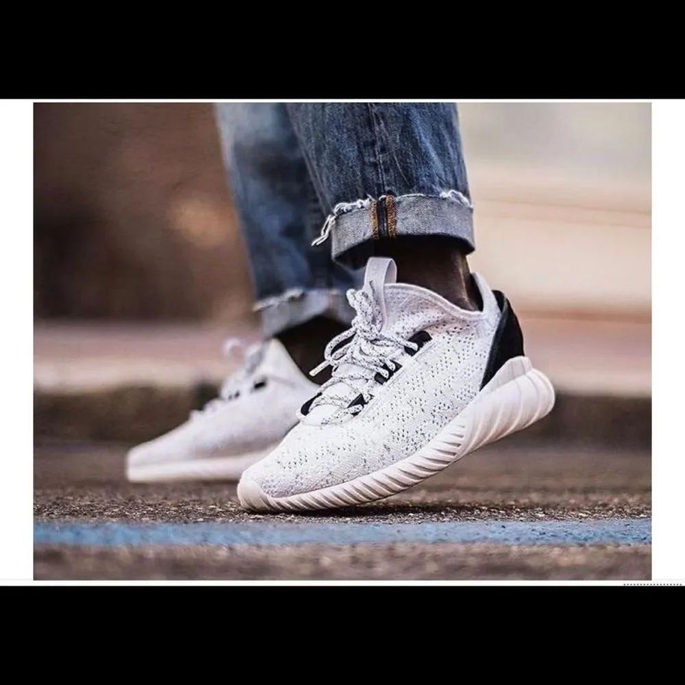 Adidas Tubular Doom Sock Primeknit Grey Black Lace-Up Sneakers 5.5